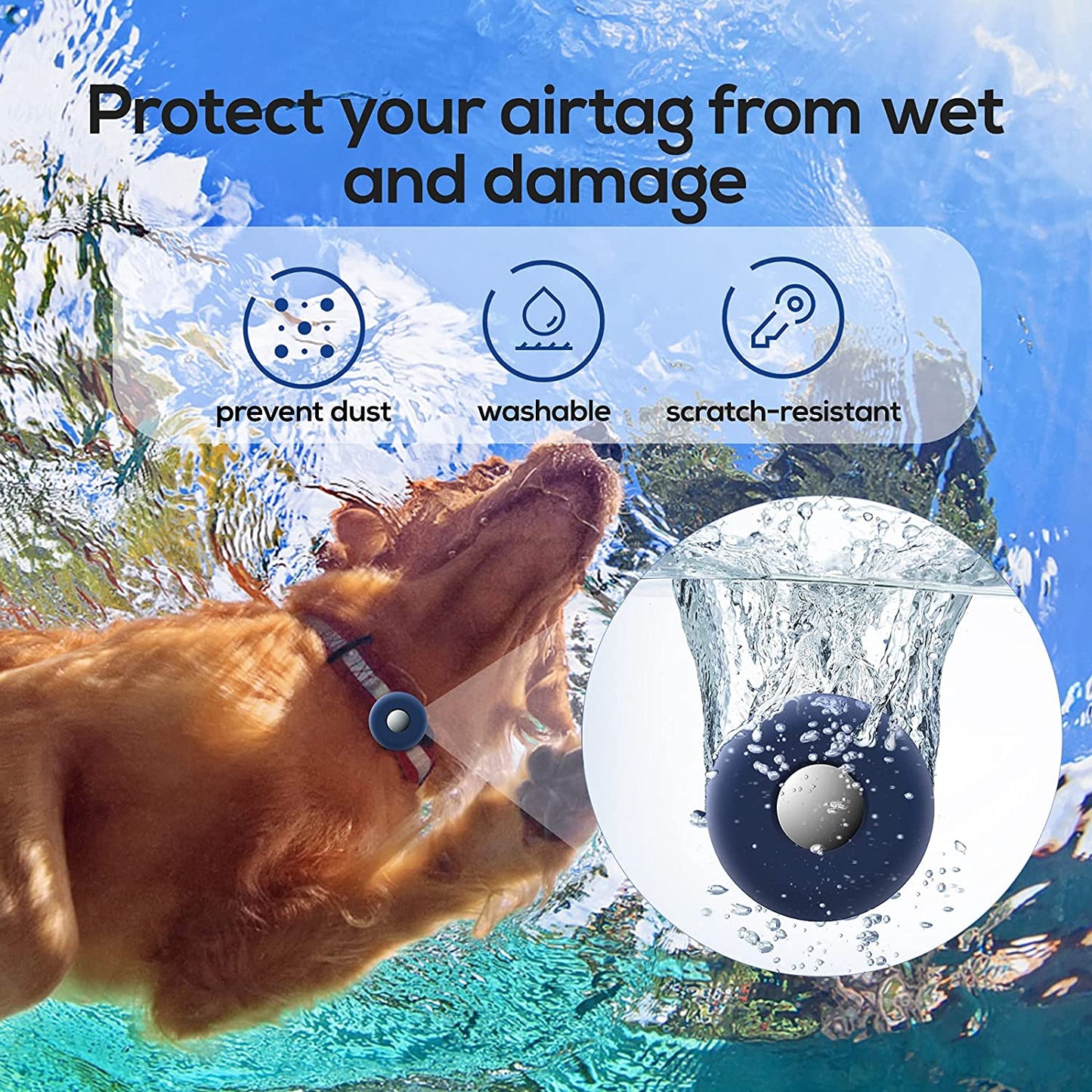 Dog Collar Holder for Airtag, 2 Pack Silicone Pet Collar Case for Apple Airtags, Anti-Lost Waterproof Airtag Dog Collar Holder GPS Tracker Compatible with Cat Dog Collars Charms Air Tag Mount Harness